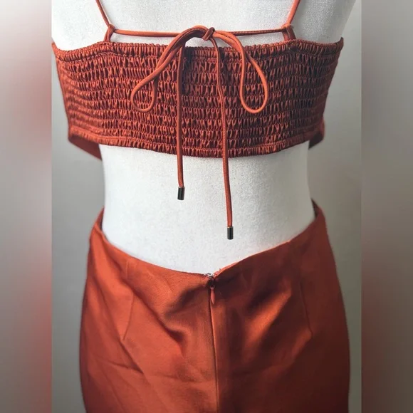 Satin Burnt Orange Cowl Neck Mini Dress Open Back Slip Date Night ACOA M - Picture 8 of 10